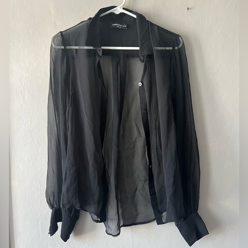 Generation Love black sheer long-sleeve button-down blouse